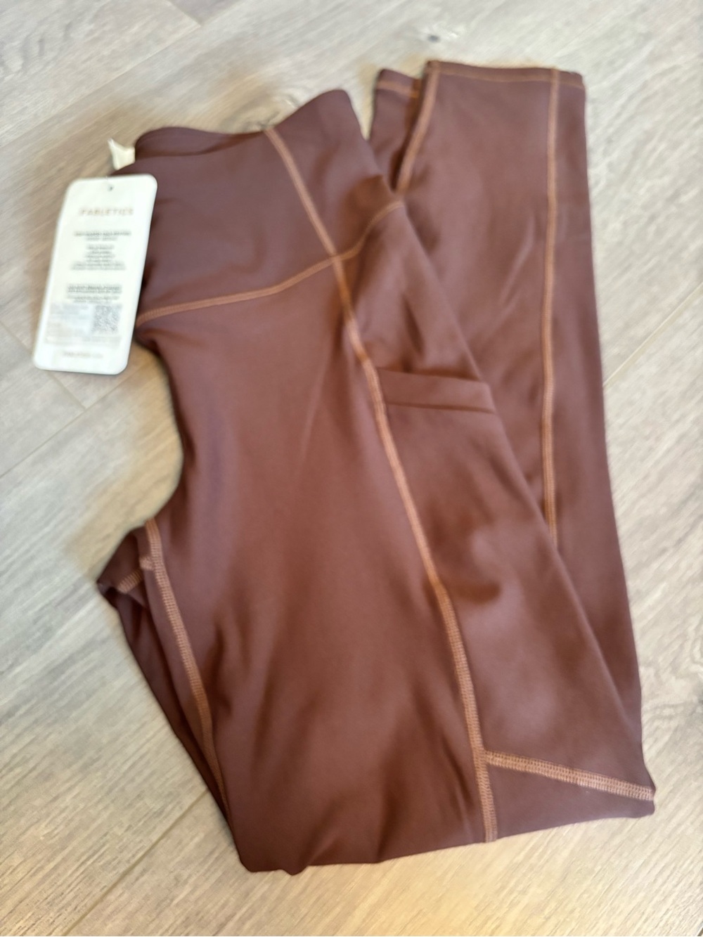 Fabletics Brown High-Waist Leggings with Contrast Stitching